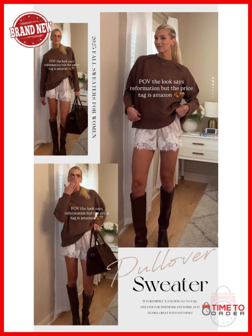 Oversized Fuzzy Knit Crewneck Long Sleeve Pullover Sweater - Picture 6 of 6
